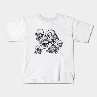 Multiple faces #2 - Psychedelic Line Ink Drawing with Art Style Kids T-Shirt